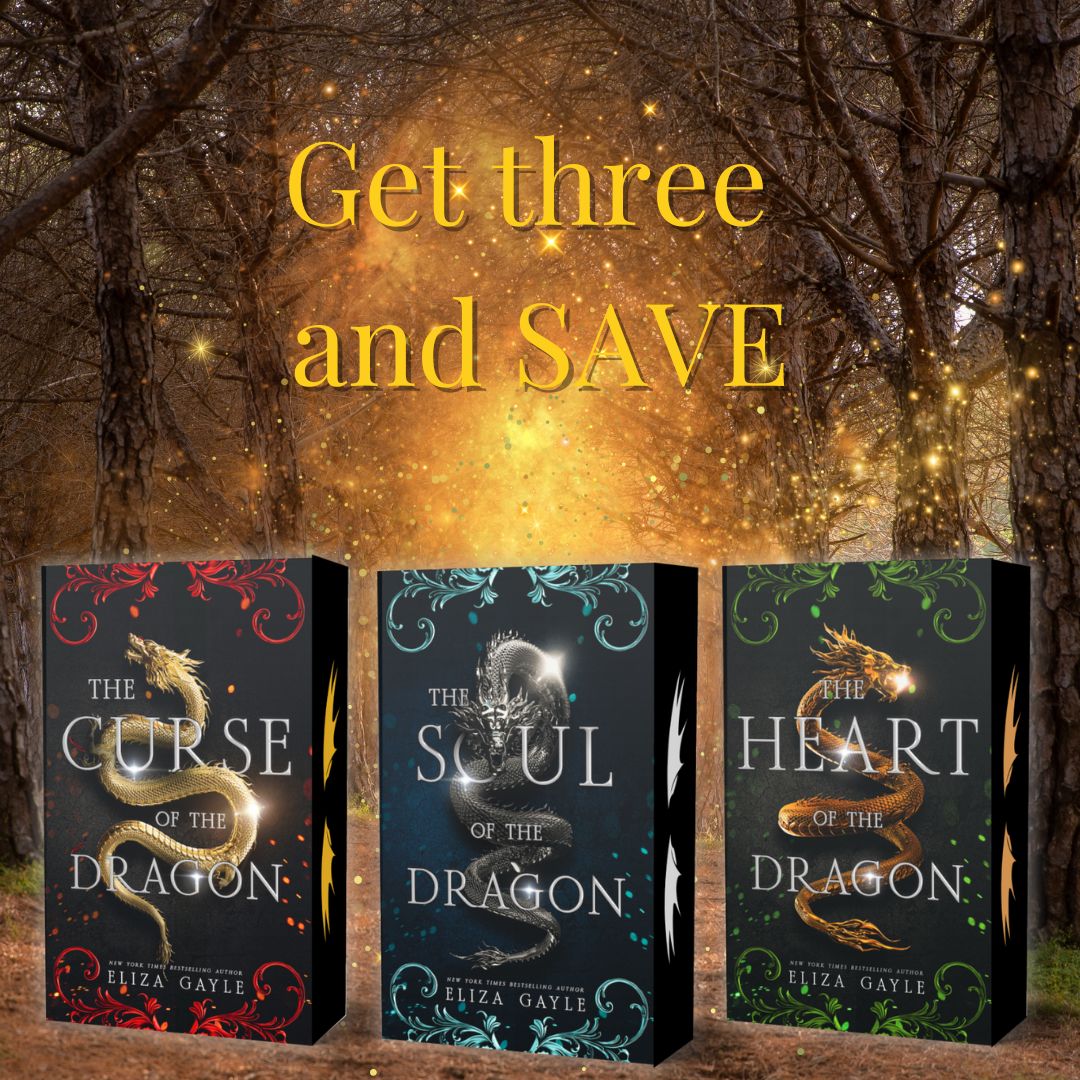 Fantasy Romance Dragon Lords series three book paperback bundle with a fantasy forest background.