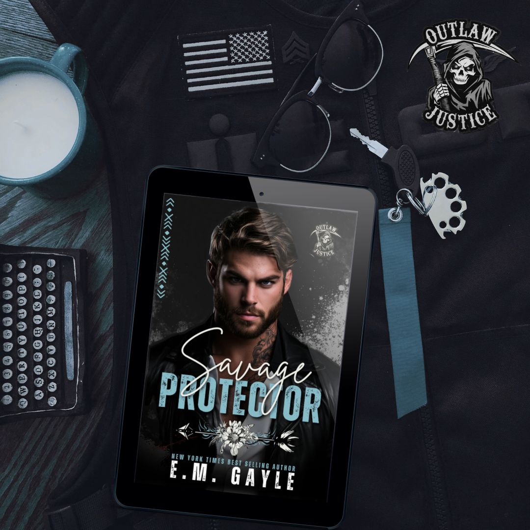 savage protector biker romance decorative display with biker club logo